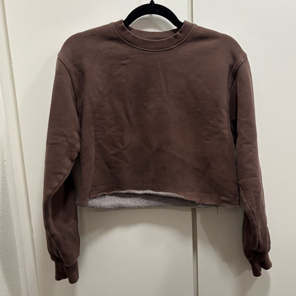 Aritzia Tna Sweatfleece Perfect Fit Sz XS Brown Oversized Crop Sweatshirt